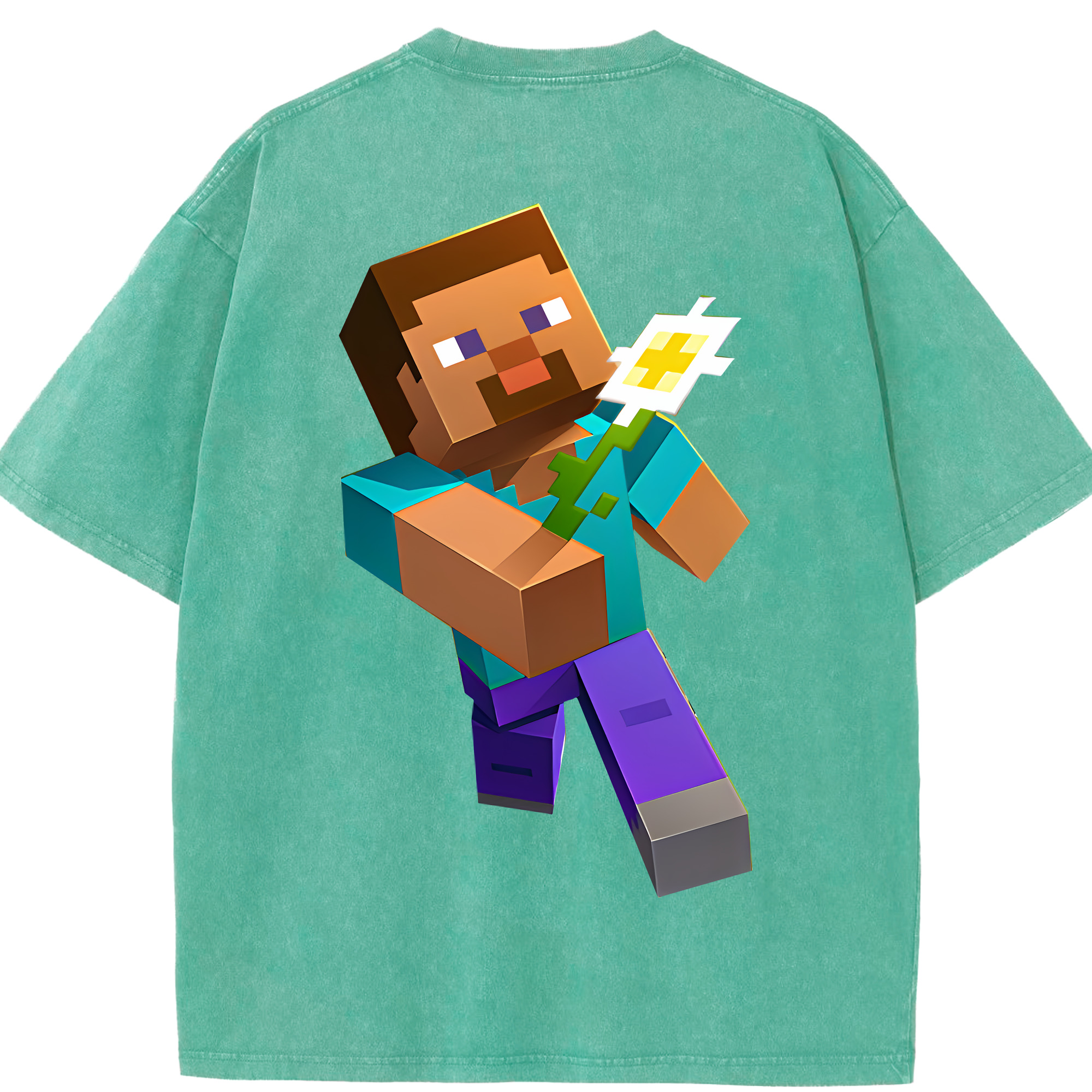 （画像用） マインクラフト ブロックの世界 Minecraft MC Block world 綿100% ヴィンテージ風 半袖Tシャツ（背面プリント）